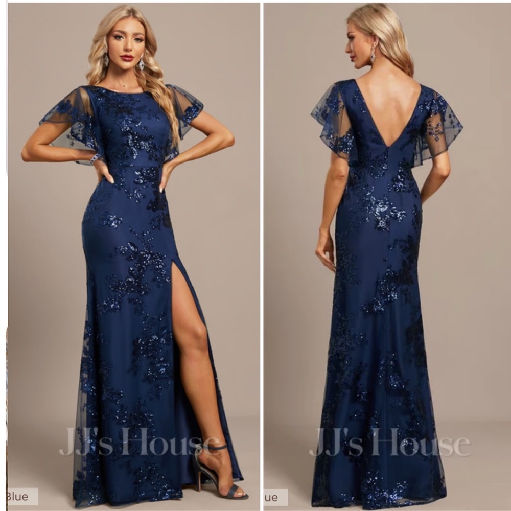 MARCHESA NOTTE***Navy Blue Sequin Evening Gown***US 6***$385